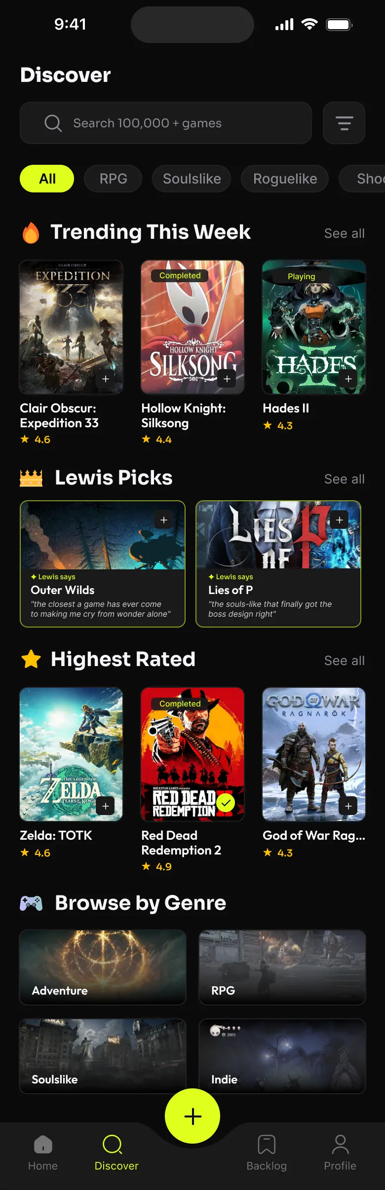 Pinboxd discover feed with trending games and editorial picks