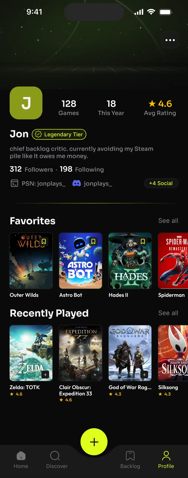 Pinboxd app showing personalized play path, active games, and friends activity